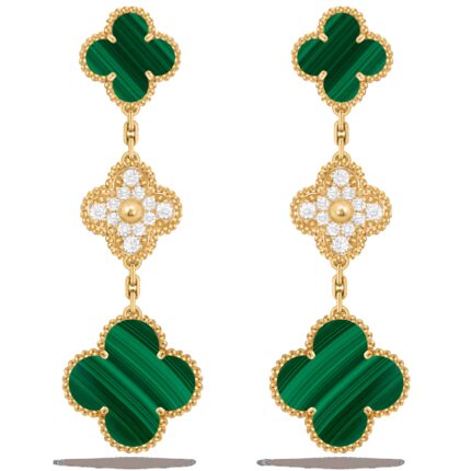 Сережки Magic Alhambra, 3 мотиви з діамантами 0,96 ct та малахітом